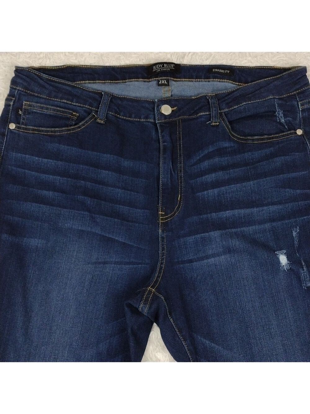 Judy Blue Five Pocket High Rise Dark Wash Embellish Cuff Straight Fit Ankle Jean - Picture 3 of 16